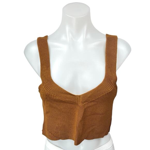 Aritzia Wilfred Brown Tan Sleeveless Knit Scoop Neck Crop Sweater Tank Top Sz S - Picture 1 of 4
